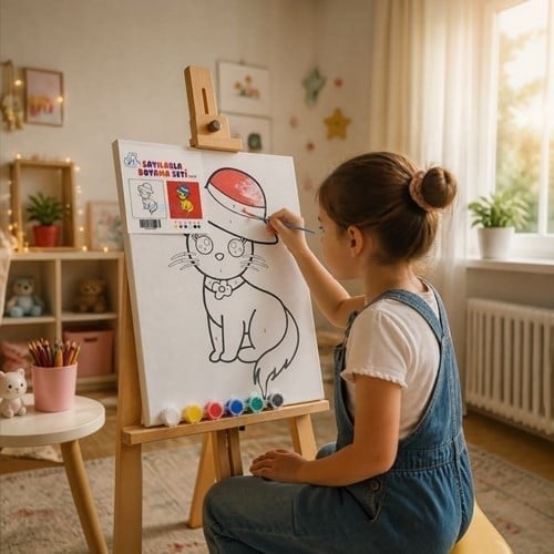 Sayılarla Boyama Tuval Seti 25x35 Boya Ve Fırça Kedi Model