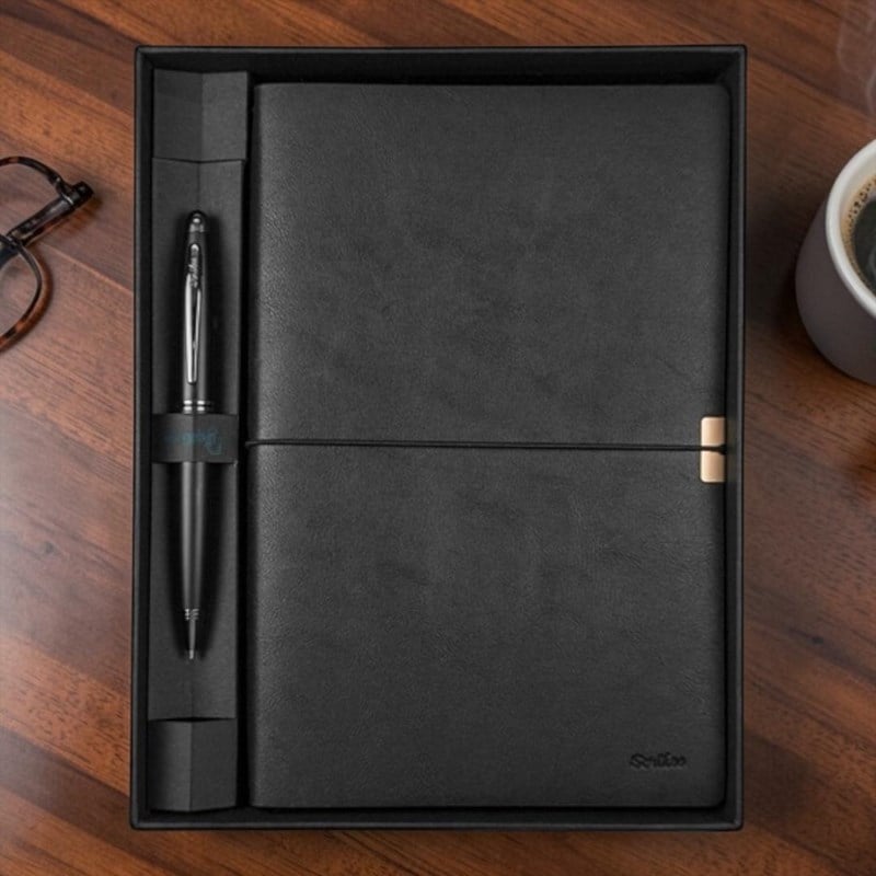 Scrikss Toledo Premium Defter A5 Siyah - Knight 88 Mat Siyah Tükenmez Kalem Seti