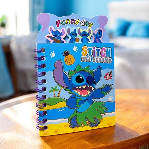 Stitch Ayraçlı Stickerli Not Defteri Renkli Desenli Sayfalar