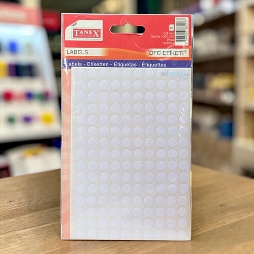 Tanex Ofis Etiketi Beyaz Yuvarlak 0,8mm 1500 Parça 10 Yaprak