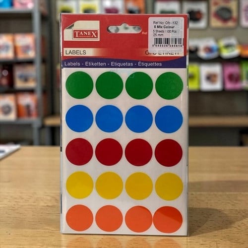 Tanex Ofis Etiketi Yuvarlak Renkli 25mm 100 Parça 5 Yaprak