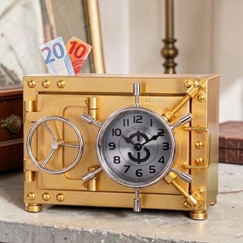 Taros Vintage Dikdörtgen Saatli Metal Kasa Kumbara Altın