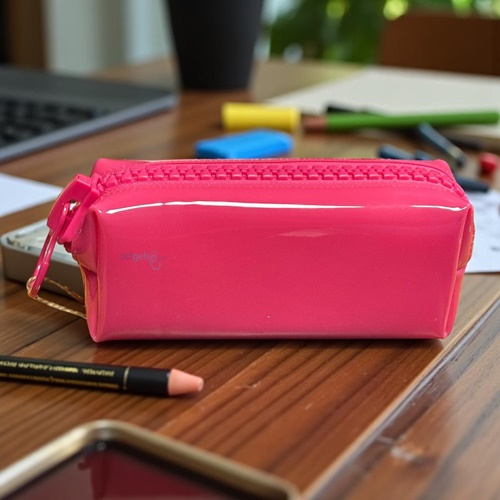 Unicus Big Zip Pastel Şeffaf Renkli Kalem Kutusu Koyu Pembe