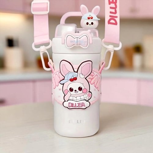 Vagonlife 490 Ml Pembe Tavşan Çelik Termos Paslanmaz Desenli Sızdırmaz