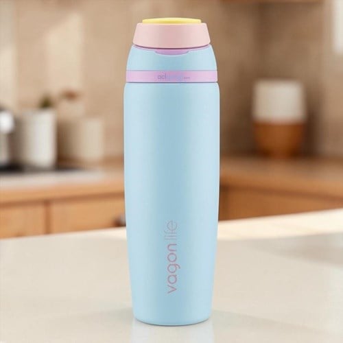 Vagonlife 800 Ml Çelik Termos Kulplu Paslanmaz Sızdırmaz Pipetli/pipetsiz Çift Kullanım Turkuaz Renk