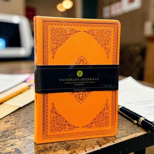 Victorias Journals Vintage Old Book Defter 128 Yp. Çizgili Turuncu