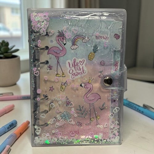 Vuki Mekanizmalı Simli Ve Sulu Kapaklı Desenli Defter Flamingo