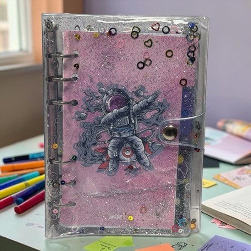 Vuki Mekanizmalı Simli Ve Sulu Kapaklı Desenli Defter Astronot