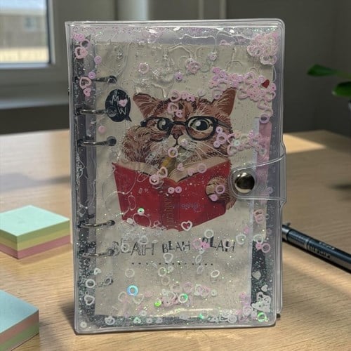 Vuki Mekanizmalı Simli Ve Sulu Kapaklı Desenli Defter Kedi Köpek