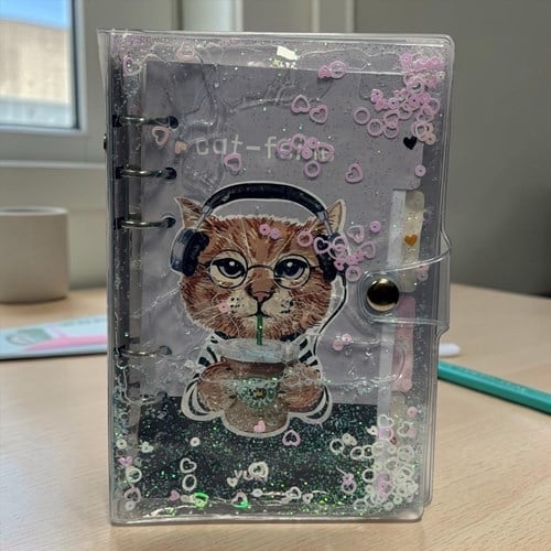 Vuki Mekanizmalı Simli Ve Sulu Kapaklı Desenli Defter Kedi Köpek