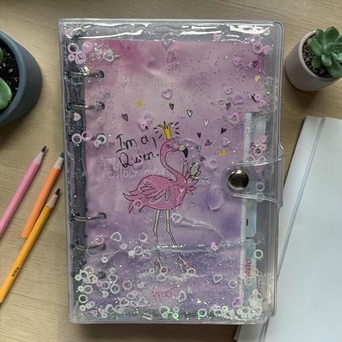 Vuki Mekanizmalı Simli Ve Sulu Kapaklı Desenli Defter Flamingo