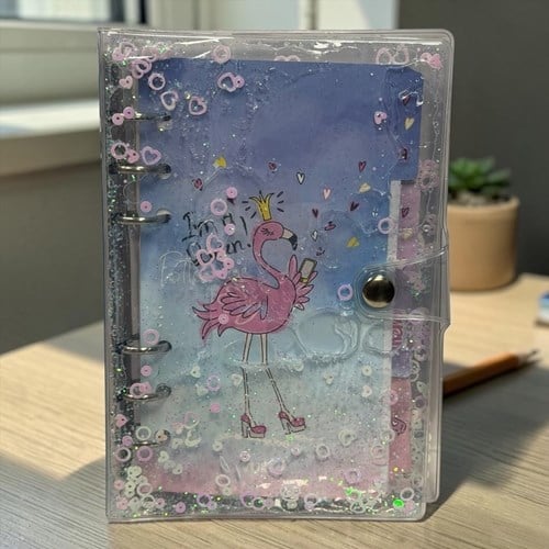 Vuki Mekanizmalı Simli Ve Sulu Kapaklı Desenli Defter Flamingo