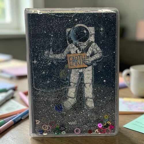 Vuki Simli Sulu Kapaklı Not Defteri Astronot 9x12,5 Cm