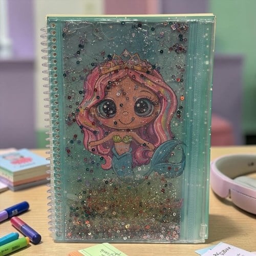 Vuki Simli Sulu Ve Çantalı Kapaklı A5 Defter Deniz Kızı