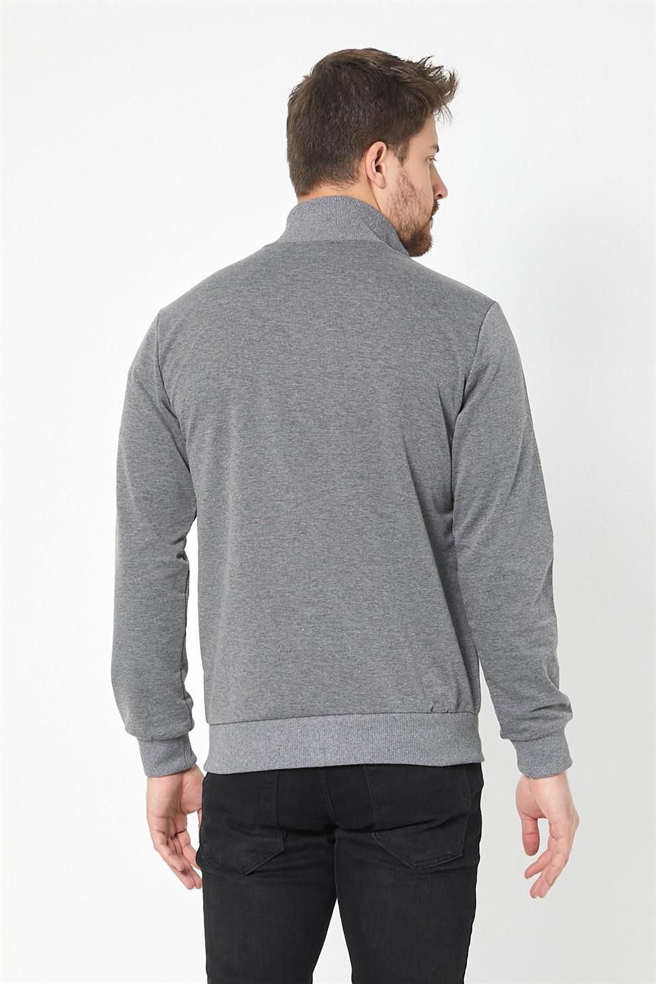 Erkek Antrasit Uzun Kollu Önü Fermuarlı Hırka MTLCE8293-Antrasit