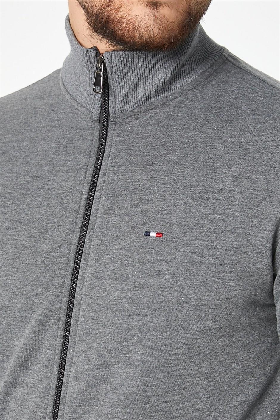 Erkek Antrasit Uzun Kollu Önü Fermuarlı Hırka MTLCE8293-Antrasit