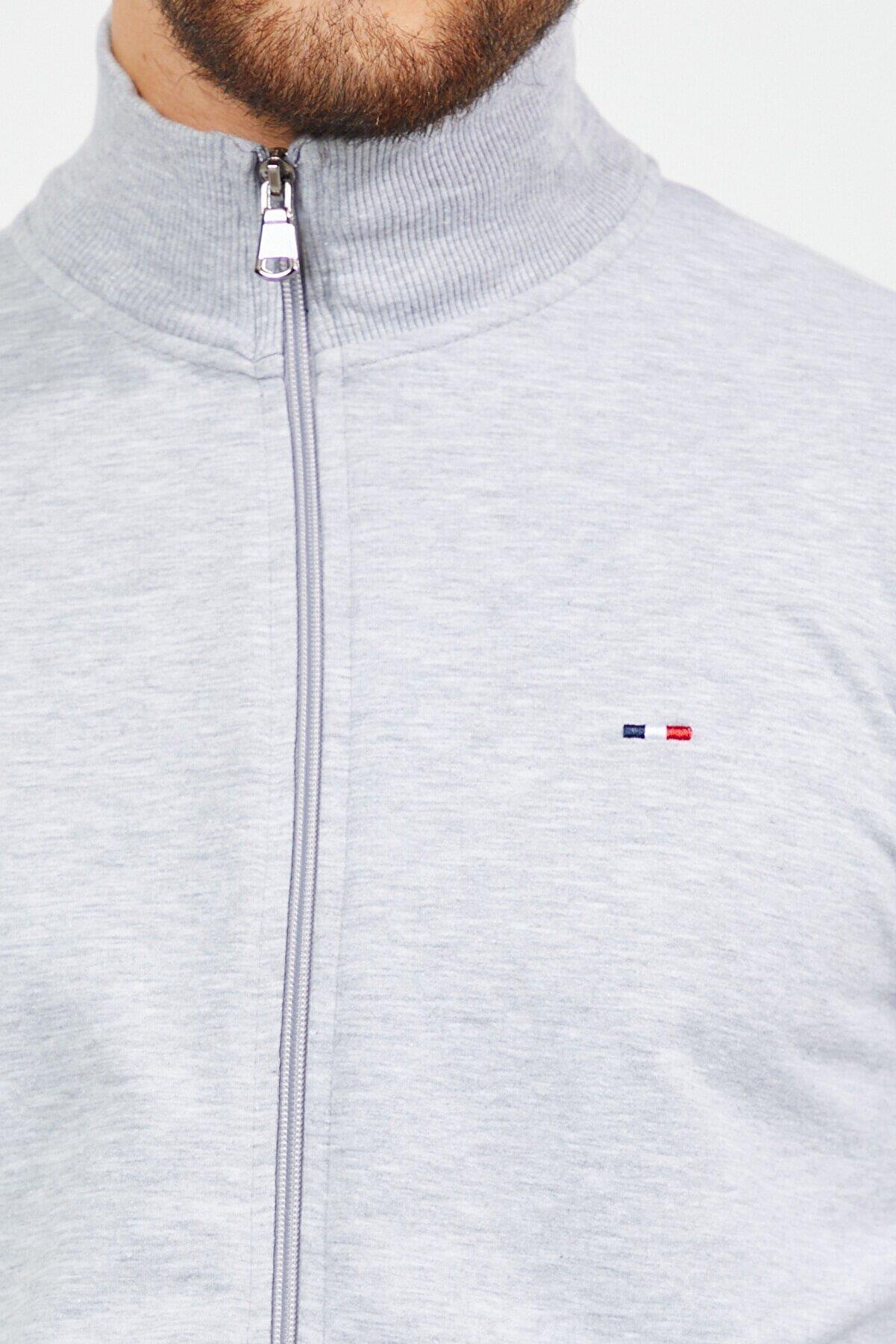 Erkek Gri Uzun Kollu Önü Fermuarlı Hırka