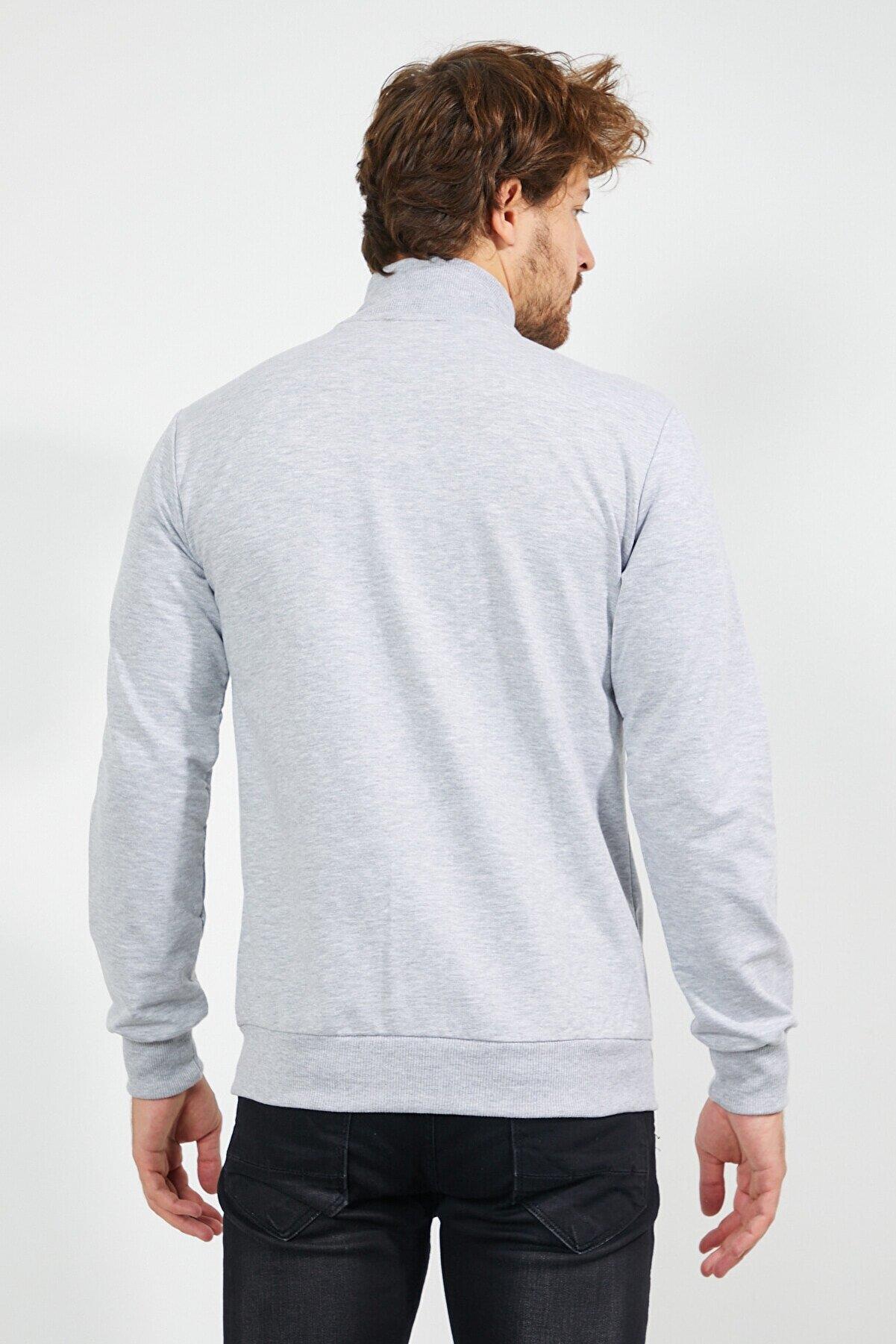 Erkek Gri Uzun Kollu Önü Fermuarlı Hırka