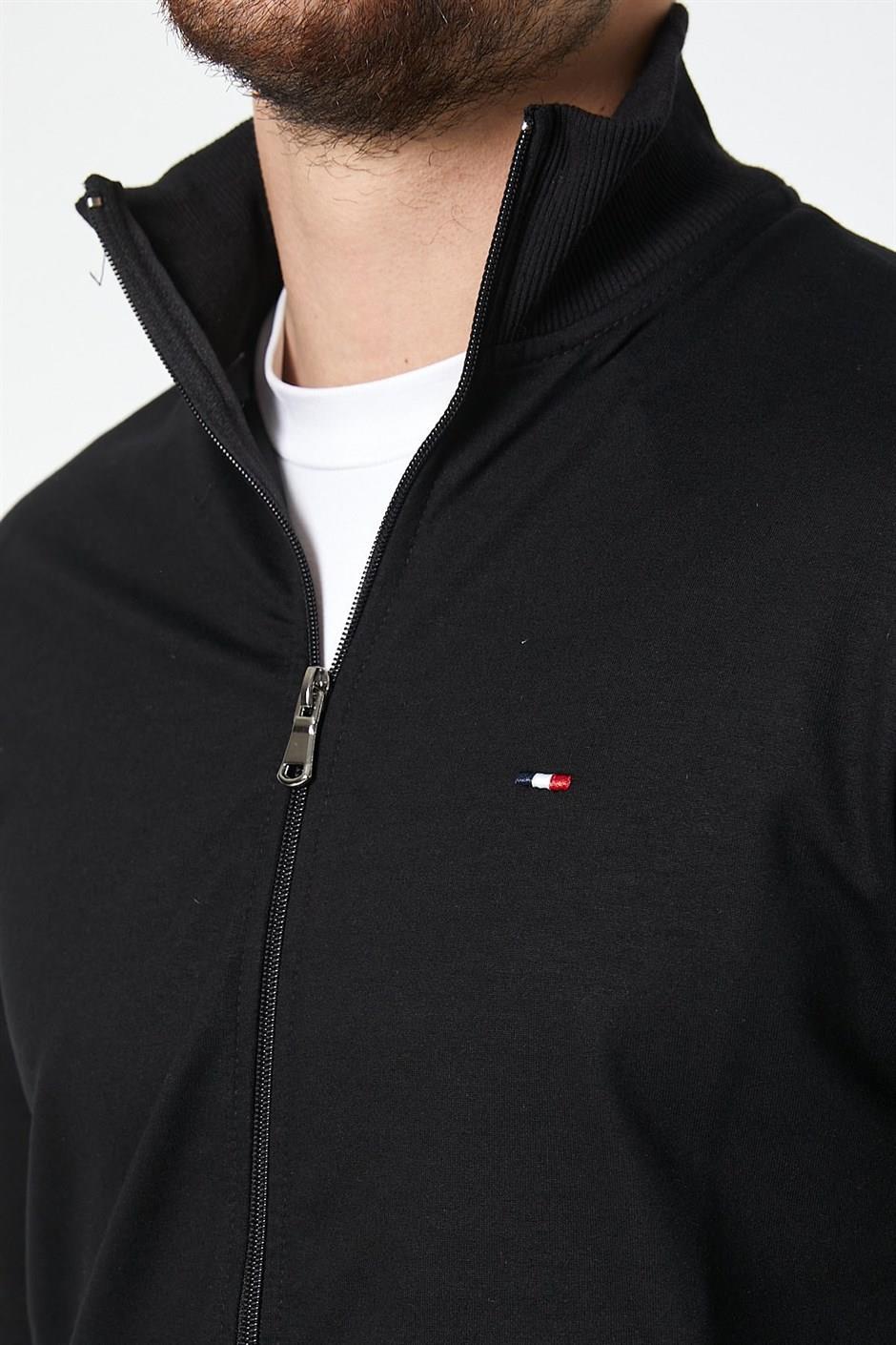 Erkek Siyah Uzun Kollu Önü Fermuarlı Hırka