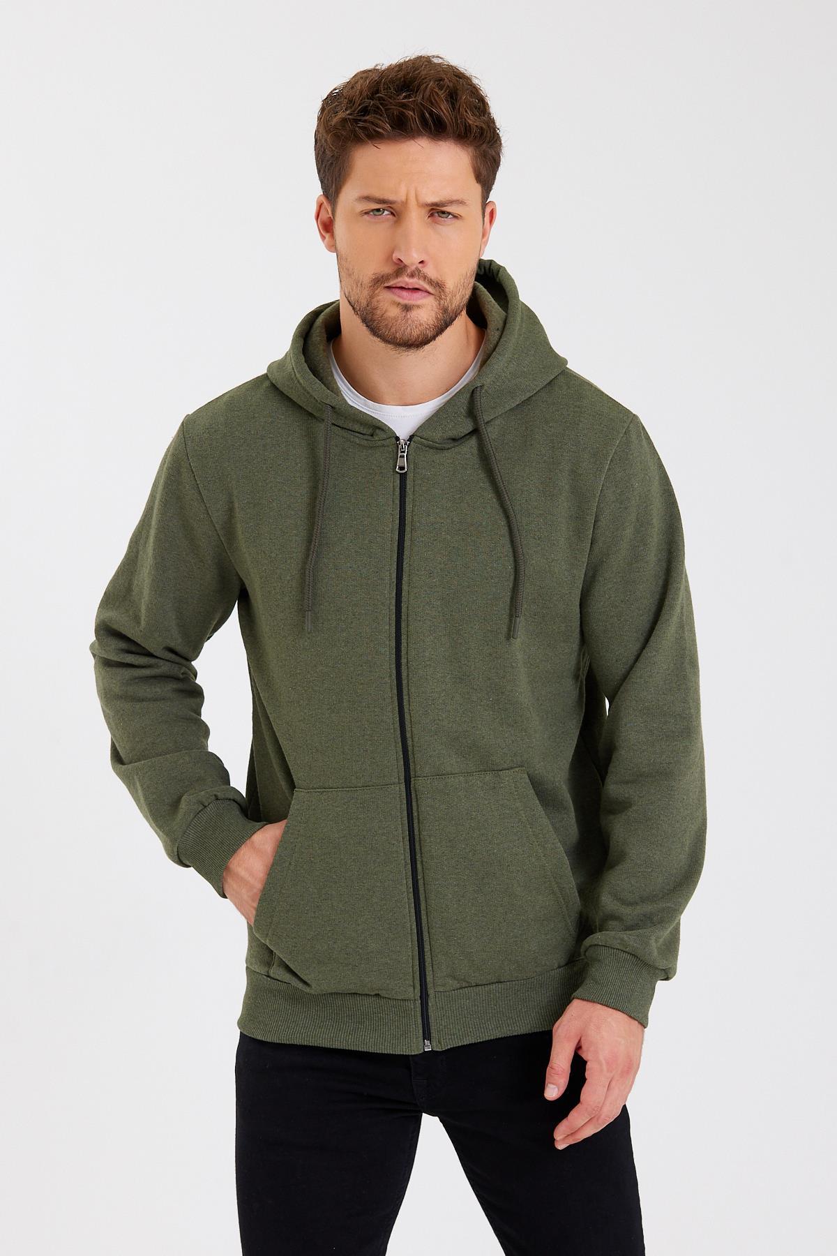 METALIC Siyah Kanguru Cepli Kapüşonlu Fermuarlı İçi Pamuklu Erkek Hırka