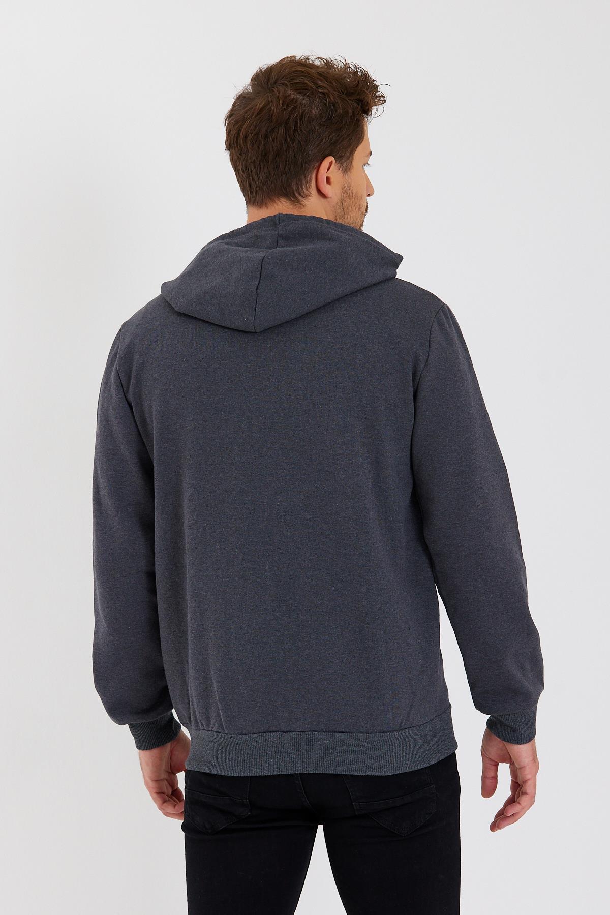 METALIC Siyah Kanguru Cepli Kapüşonlu Fermuarlı İçi Pamuklu Erkek Hırka