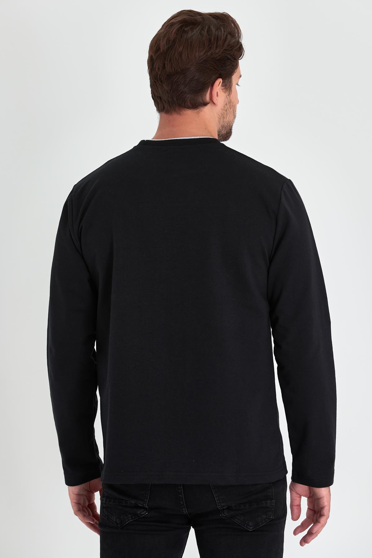 Siyah-Gri-Antrasit Erkek Çift Bisiklet Yaka Standart Rahat Kesim 3'lü Sweatshirt