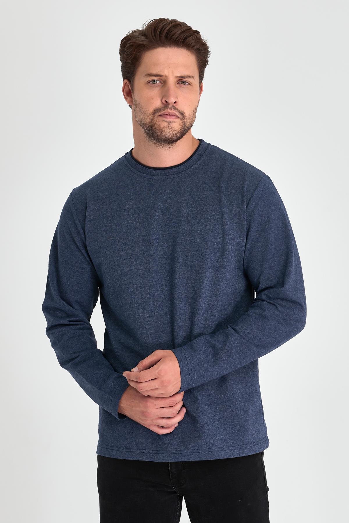 Siyah-Gri-Antrasit Erkek Çift Bisiklet Yaka Standart Rahat Kesim 3'lü Sweatshirt