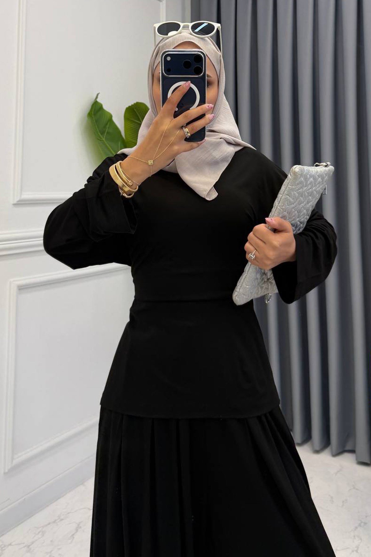 ARKADAN BAĞLAMALI ŞALVAR TAKIM SİYAH
