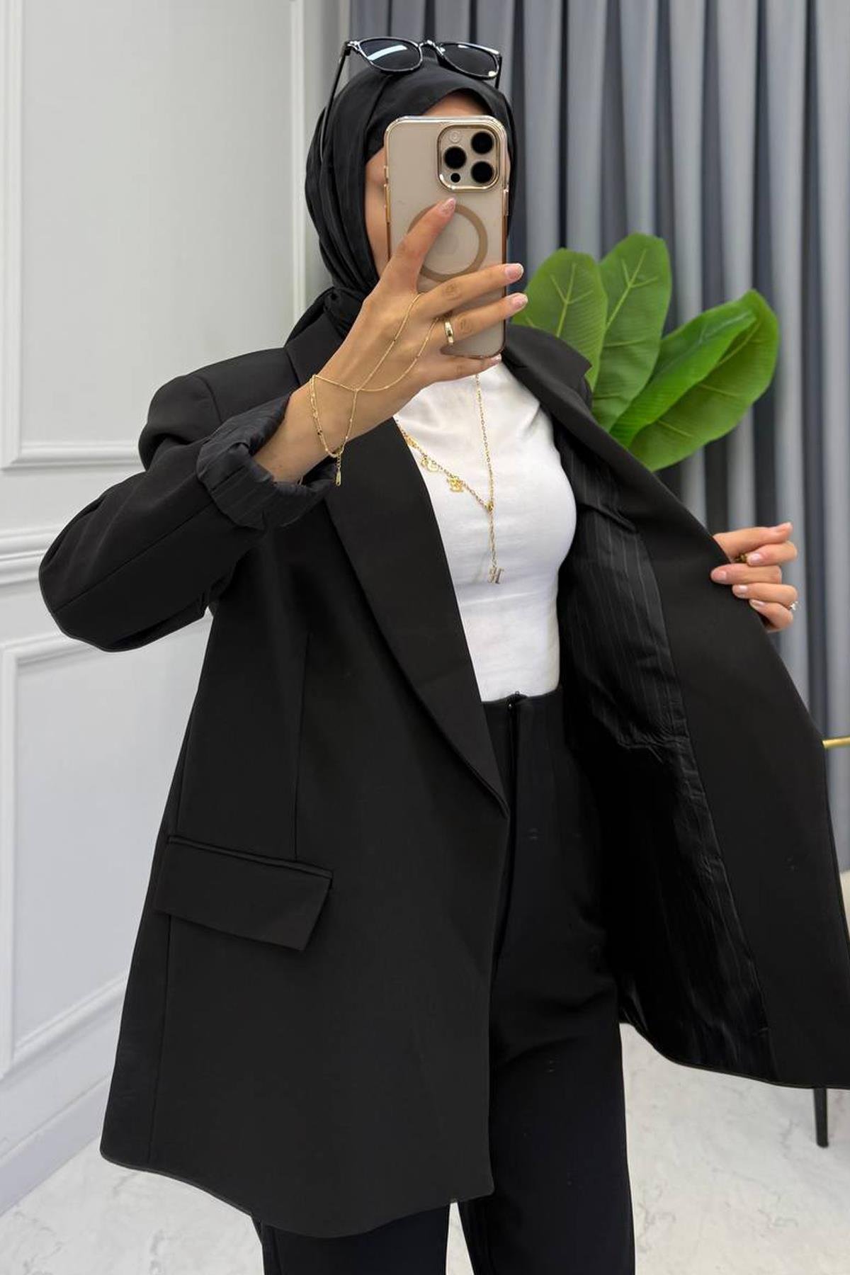 ASTARI ÇİZGİLİ CEKET SİYAH