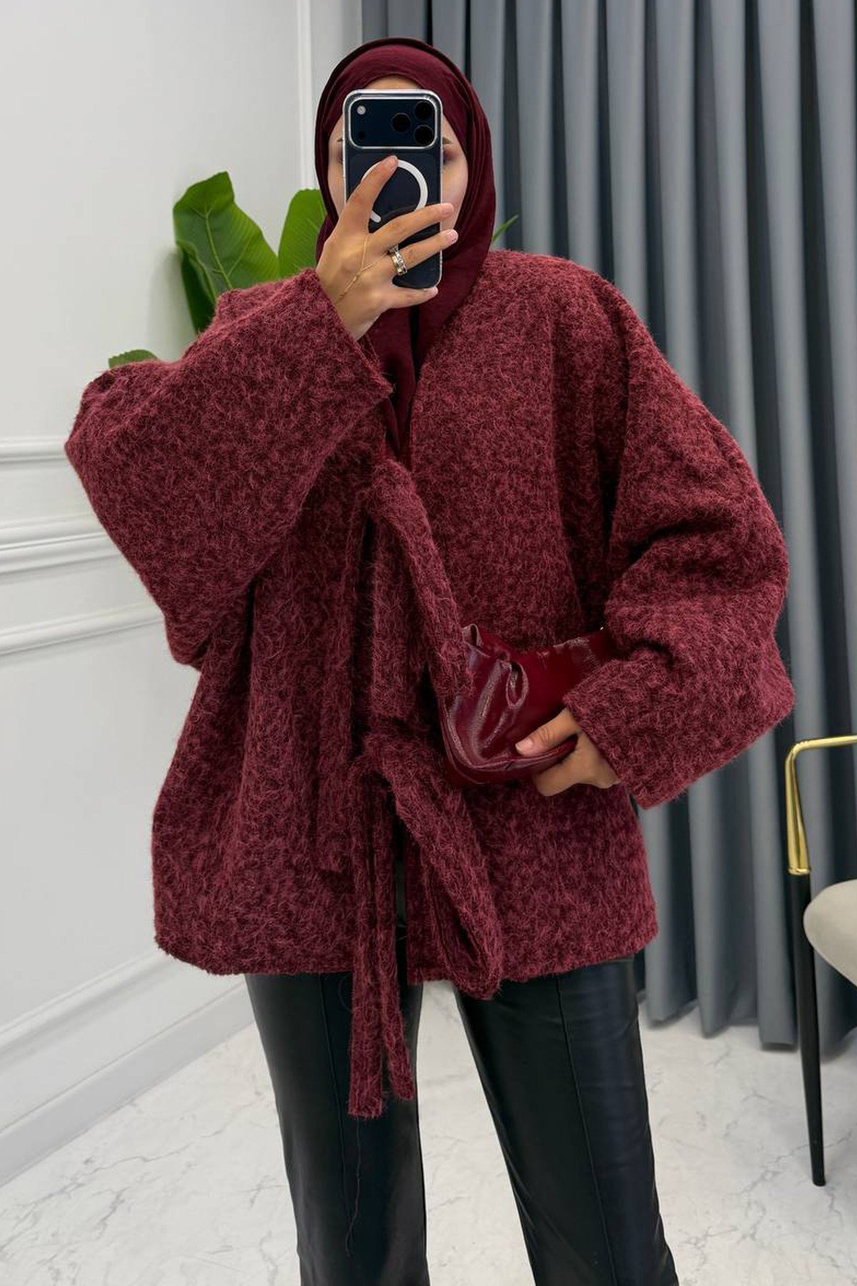 BAĞLAMALI KAŞE CEKET BORDO