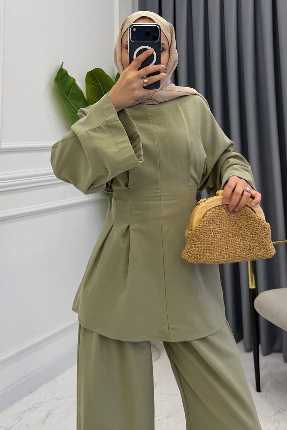 BELDEN OTURTMALI KETEN PANTOLON TAKIM MİNT