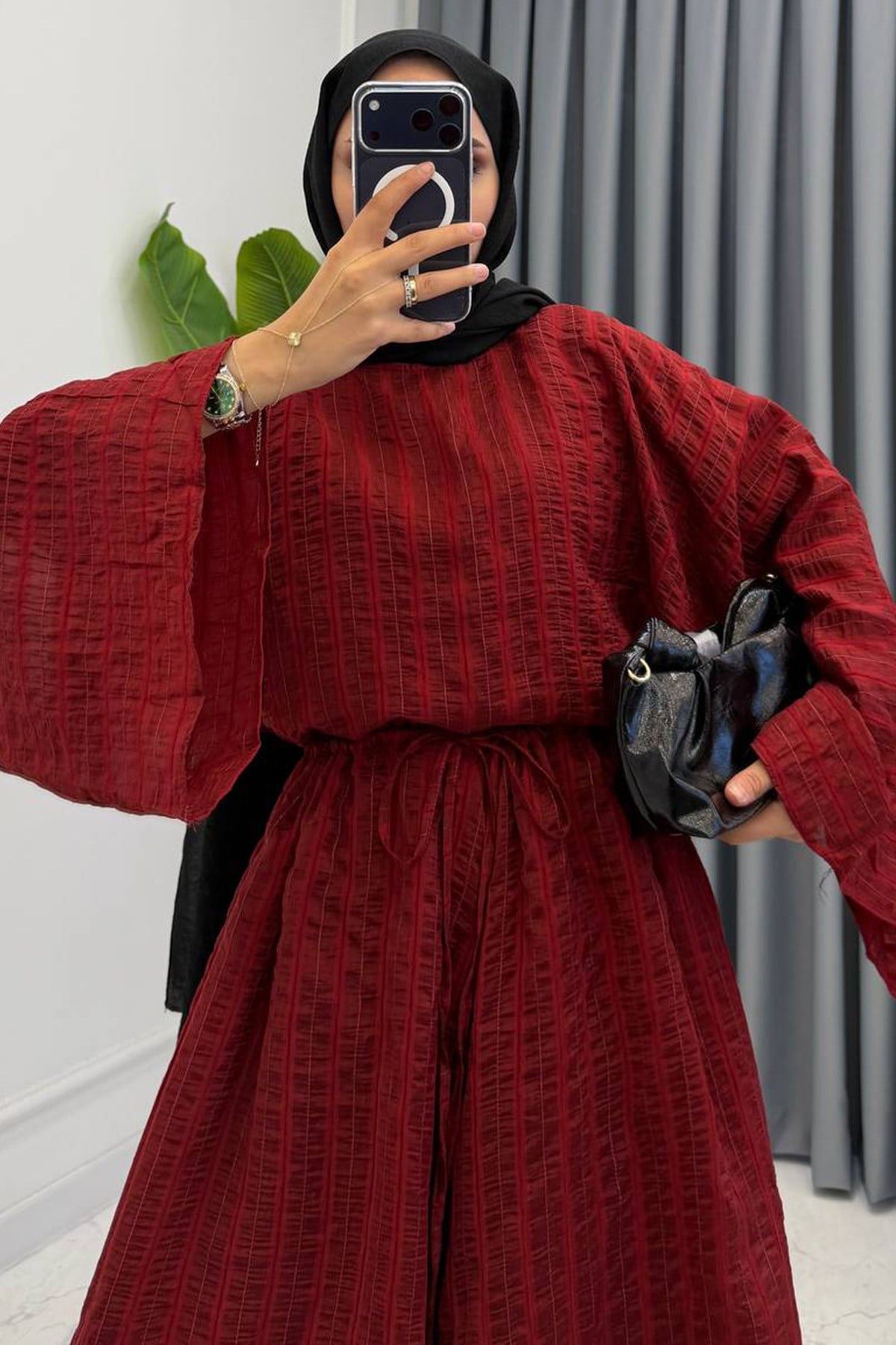 ÇİZGİLİ VUAL TAKIM BORDO