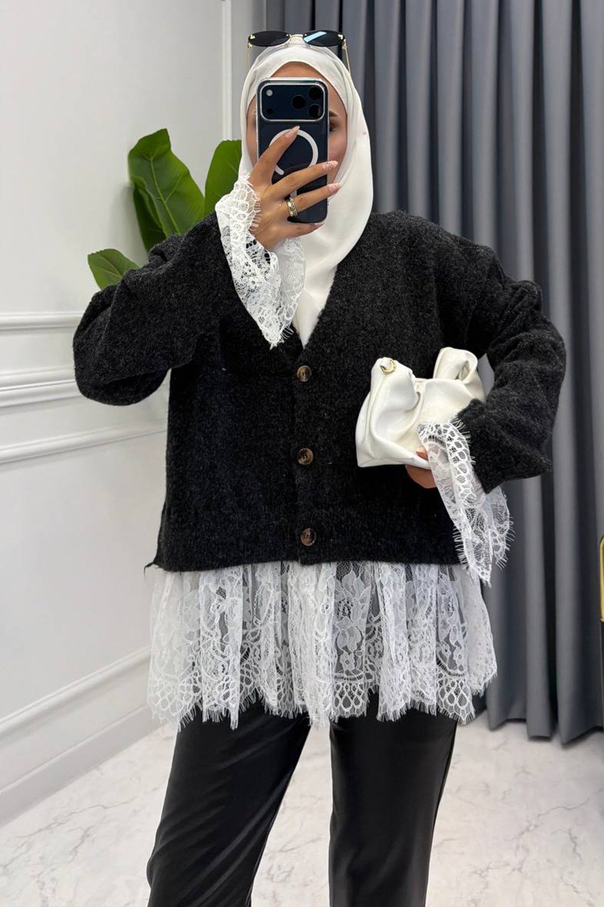 DANTEL DETAY TRİKO HIRKA ANTRASİT