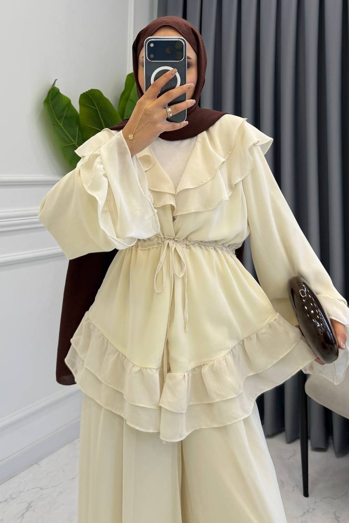 DİANA ŞİFON TAKIM BEJ