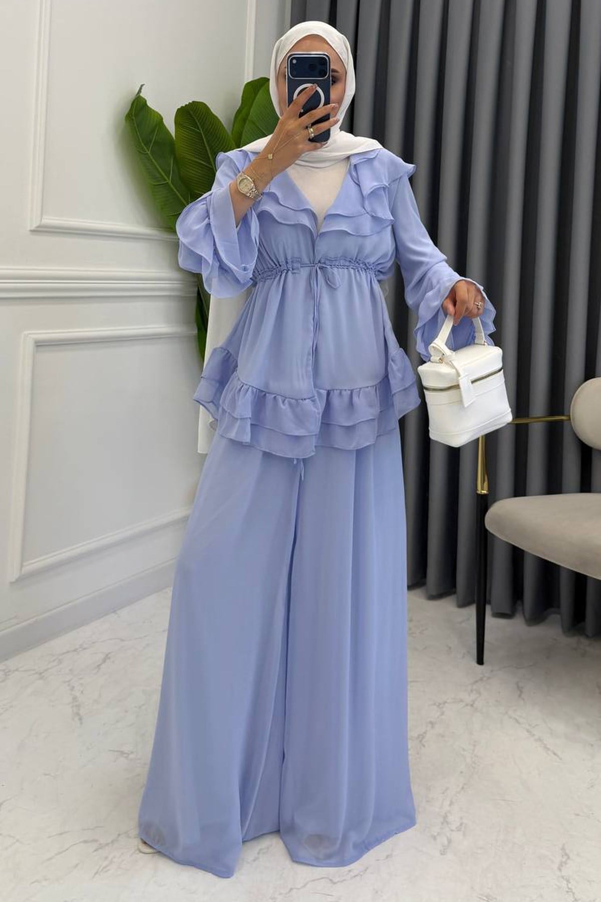 DİANA ŞİFON TAKIM MAVİ