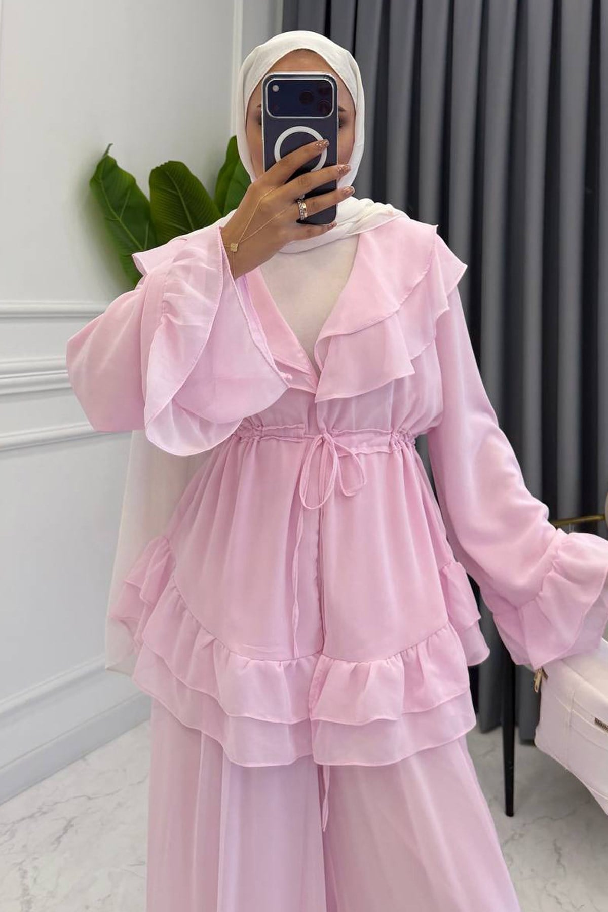 DİANA ŞİFON TAKIM PEMBE