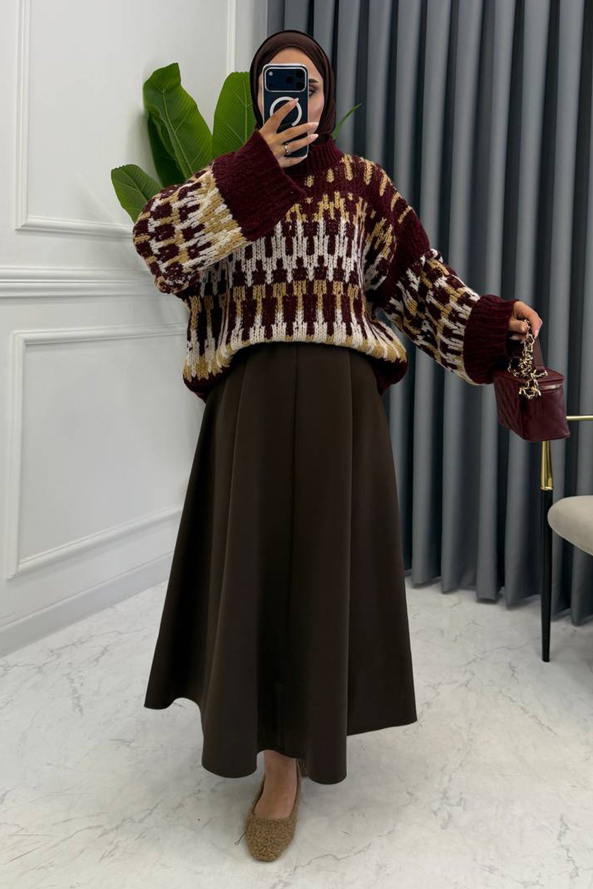 FLOYA DESENLİ KAZAK BORDO