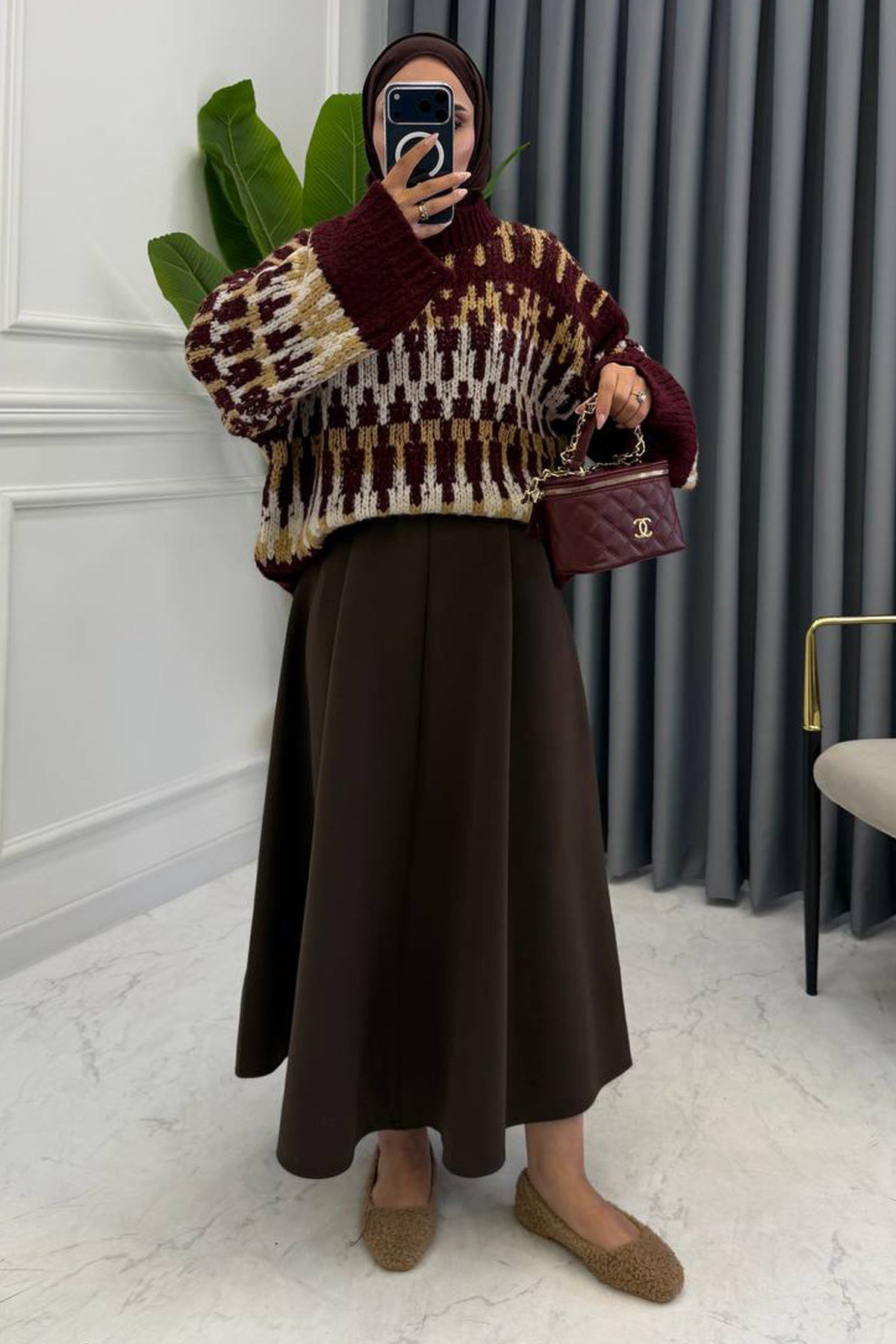 FLOYA DESENLİ KAZAK BORDO