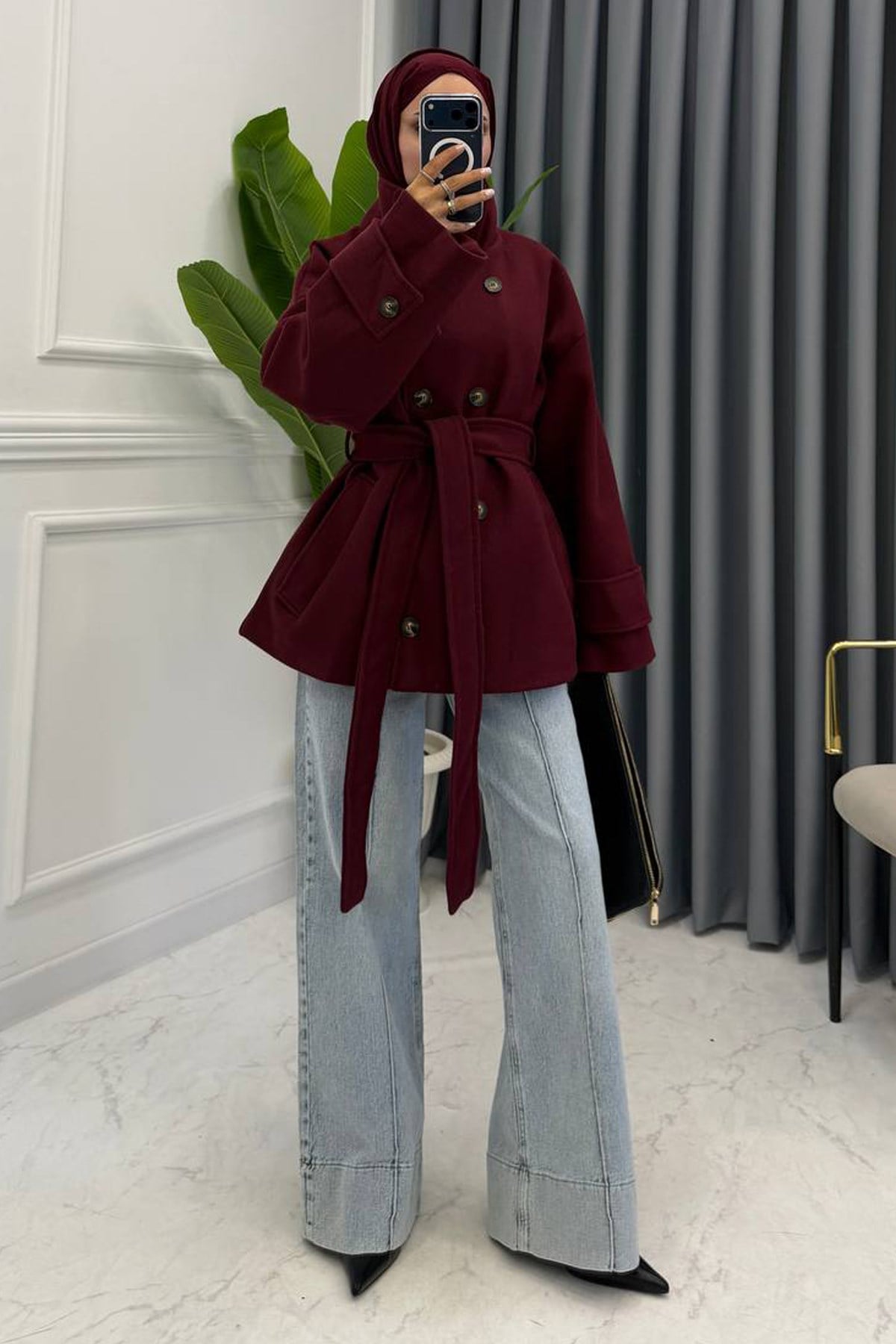 HELİDA DİK YAKA KABAN BORDO