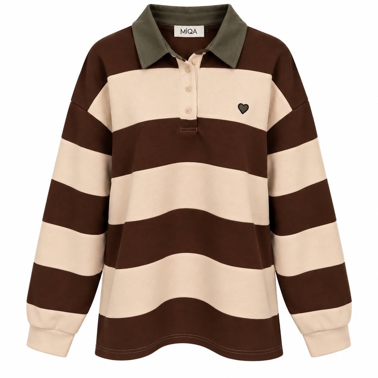 KALPLİ ÇİZGİLİ SWEAT KAHVE