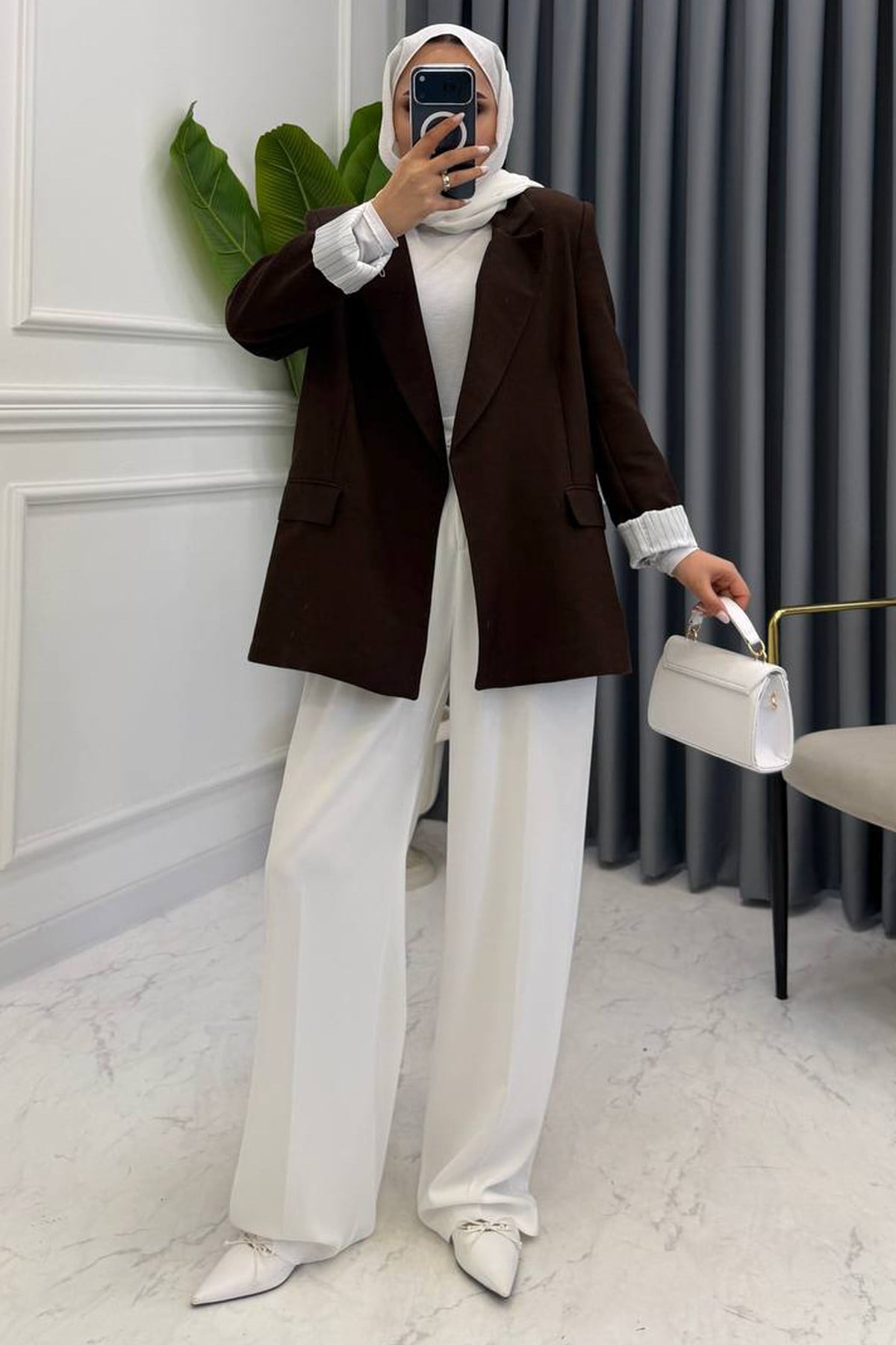KETEN BLAZER CEKET KAHVE
