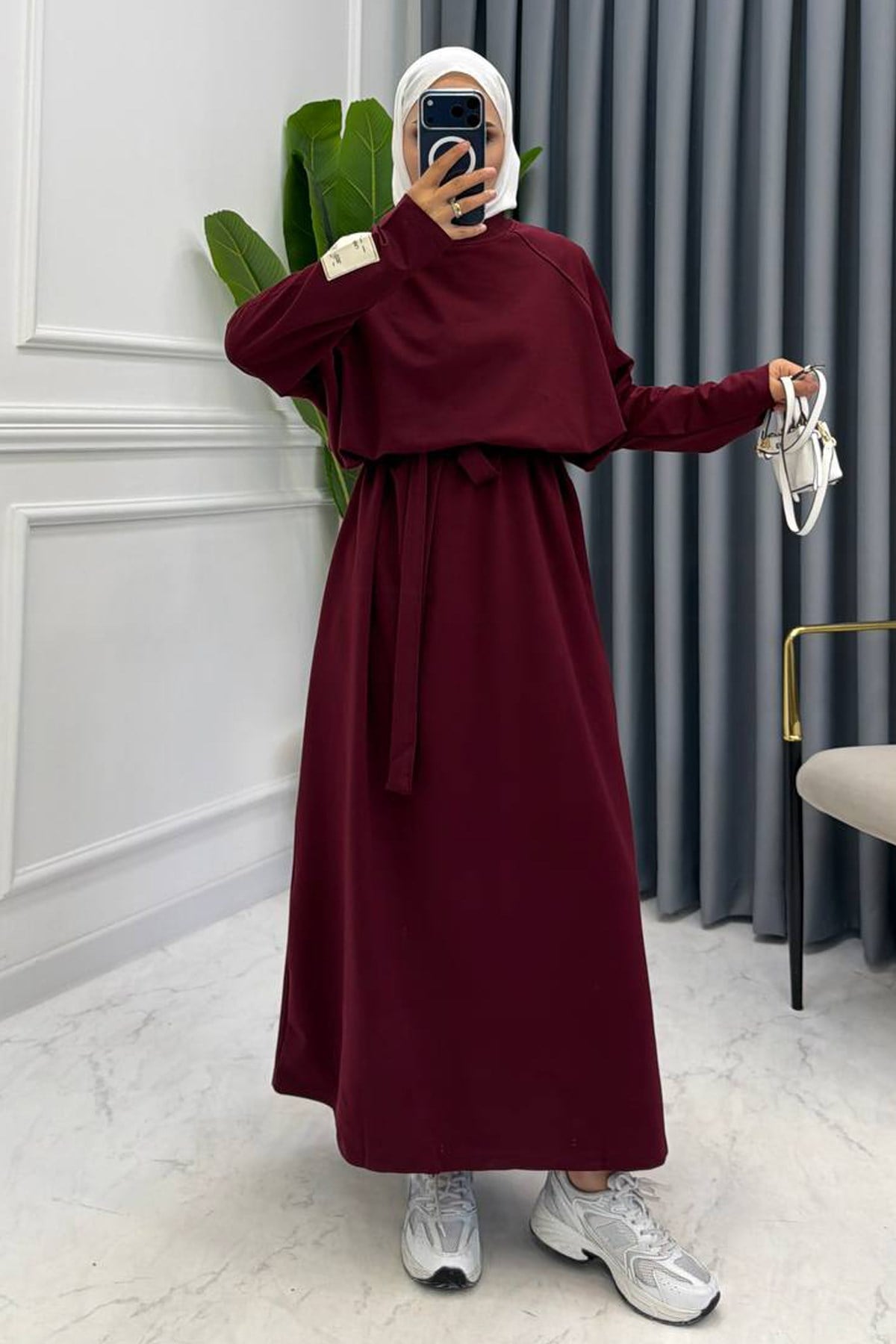 KUŞAKLI SWEAT ELBİSE MÜRDÜM