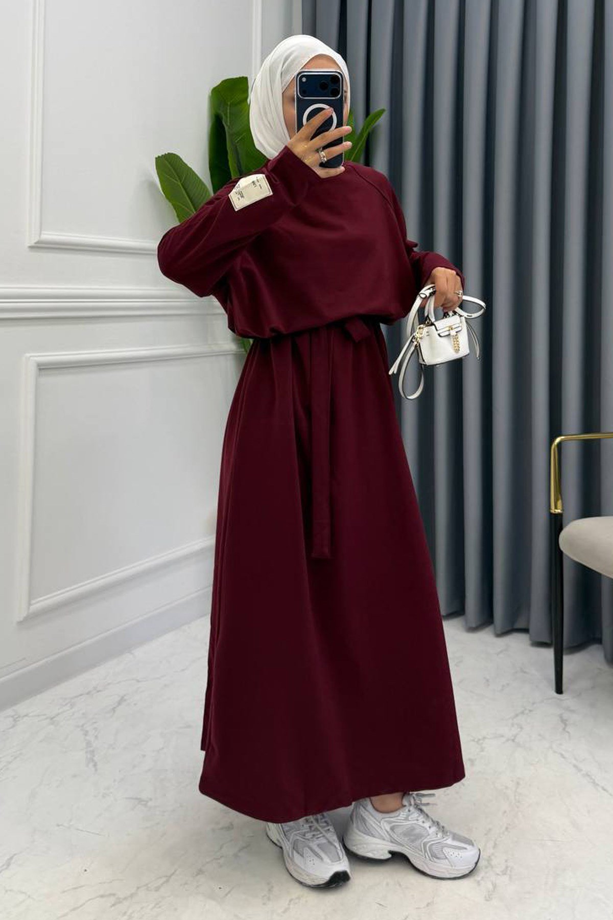 KUŞAKLI SWEAT ELBİSE MÜRDÜM