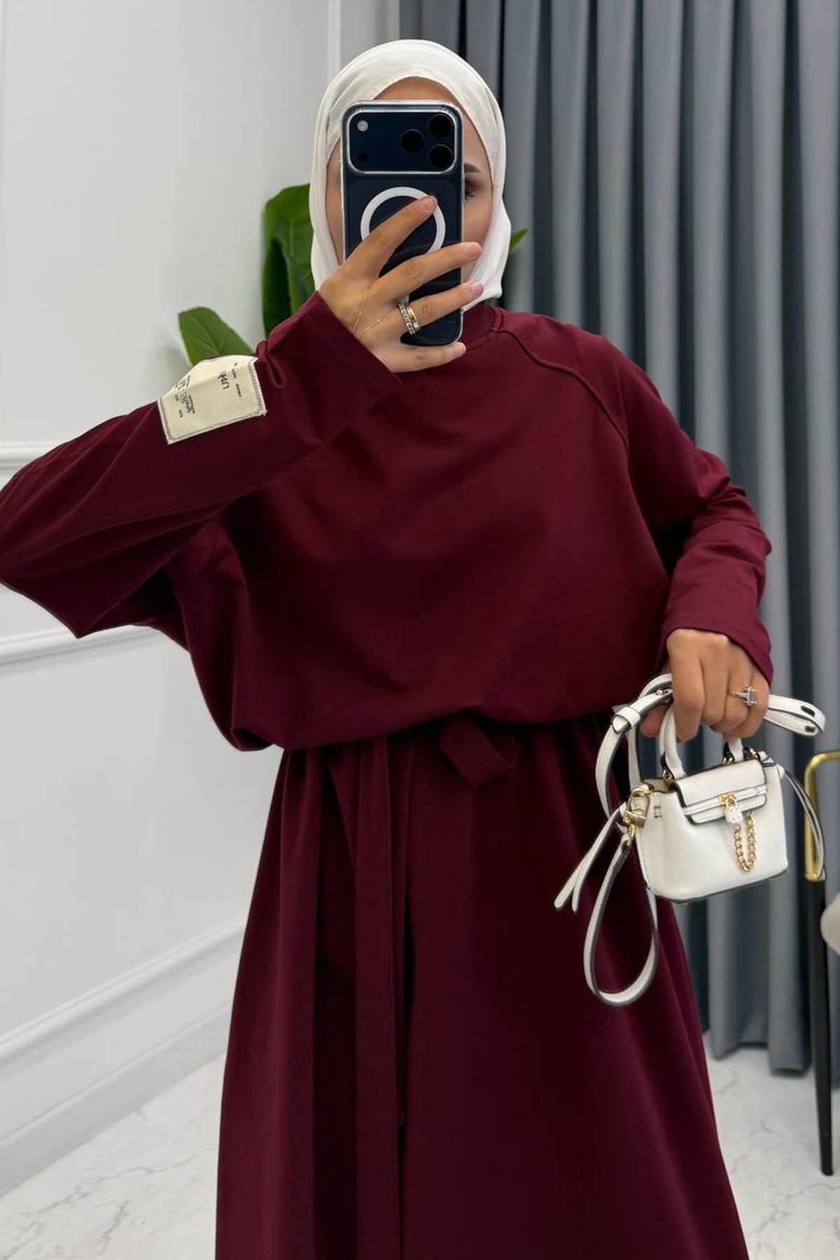 KUŞAKLI SWEAT ELBİSE MÜRDÜM