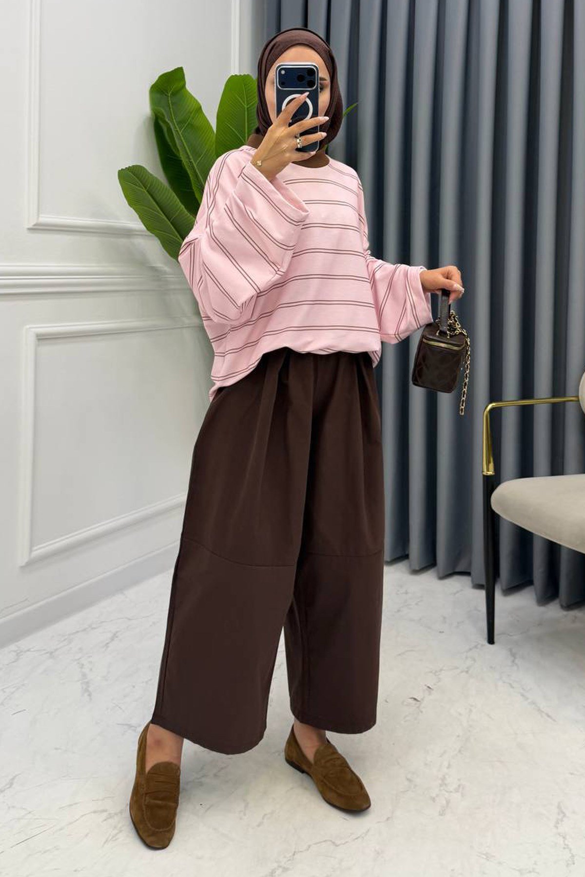 NERA ÇİZGİLİ SWEAT PEMBE