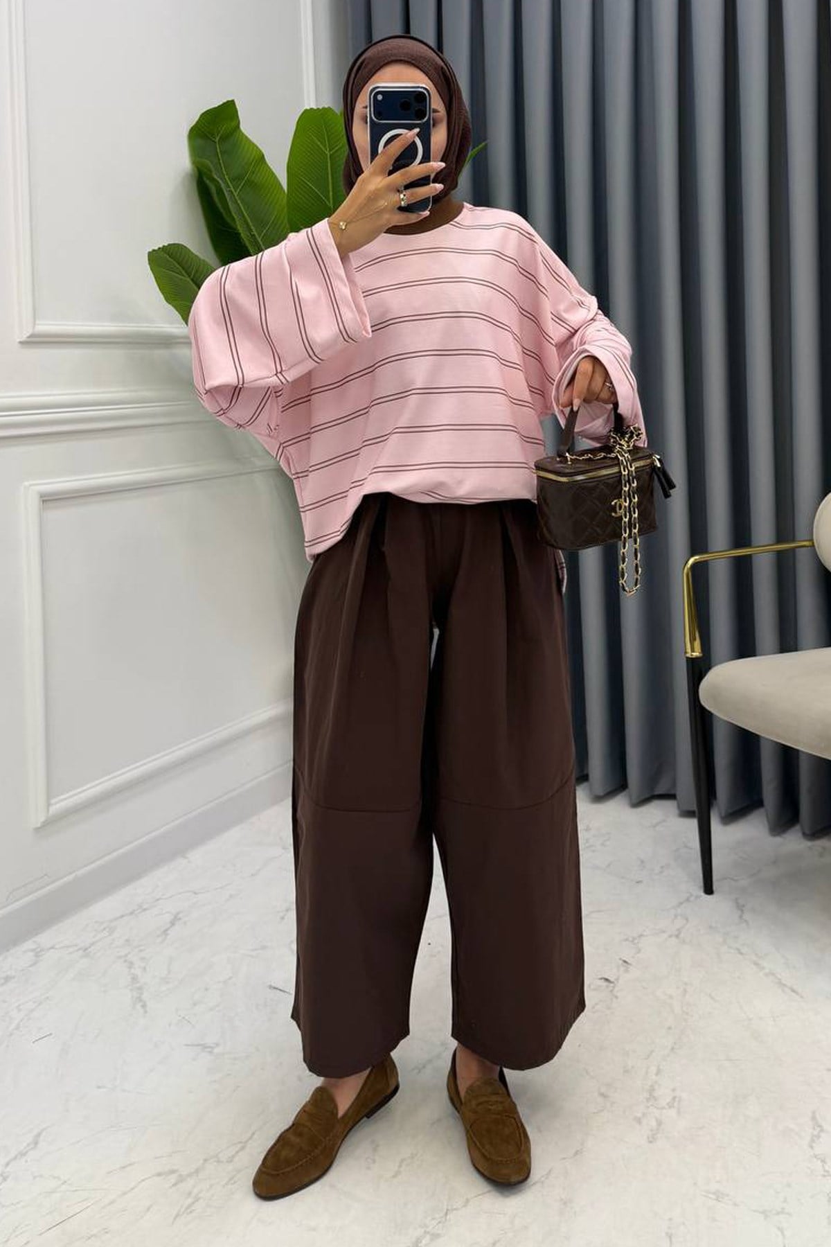 NERA ÇİZGİLİ SWEAT PEMBE
