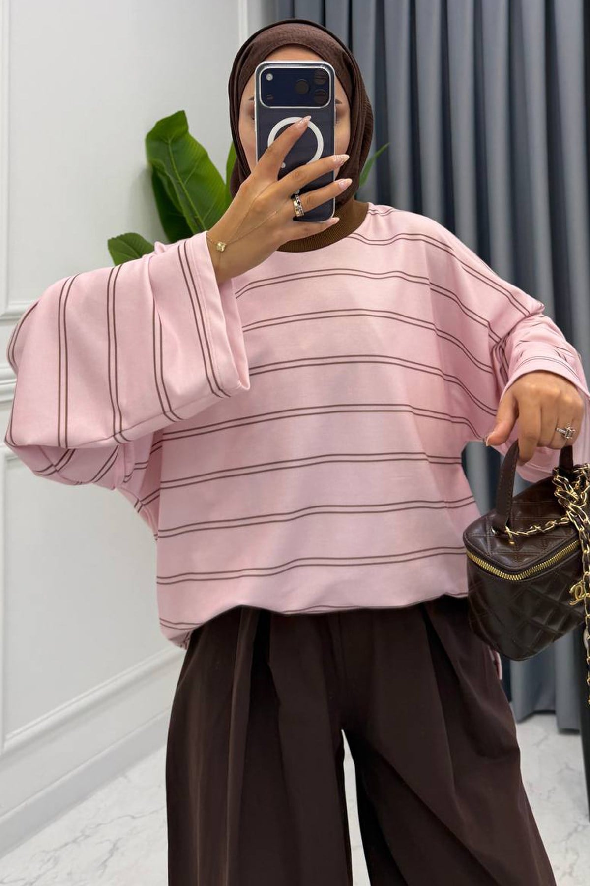 NERA ÇİZGİLİ SWEAT PEMBE