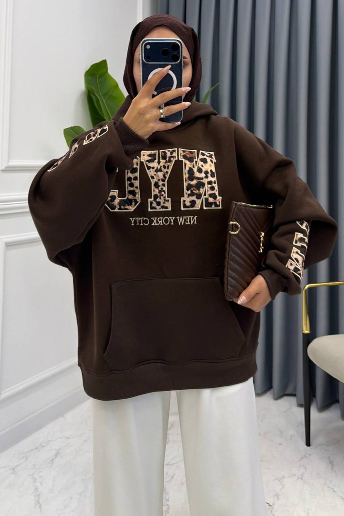 NYC LEOPAR SWEATSHIRT KAHVE