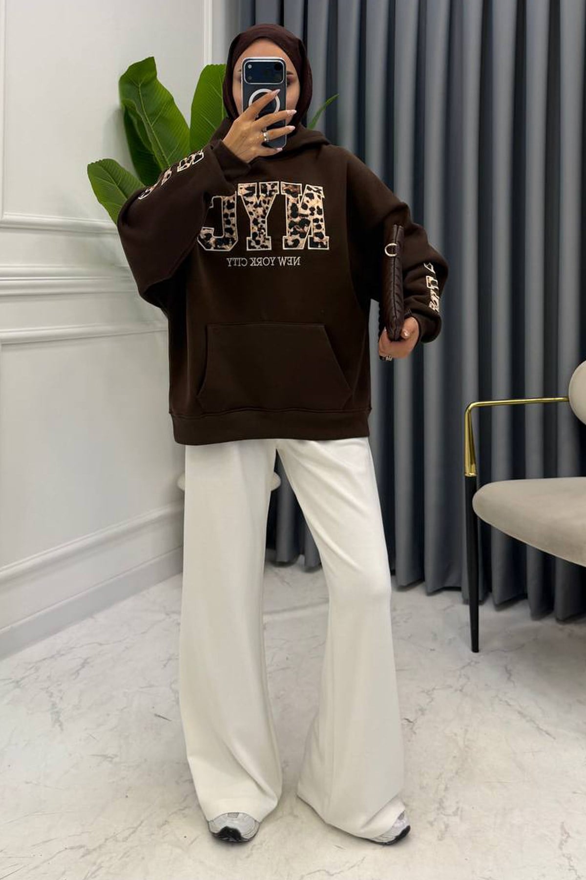 NYC LEOPAR SWEATSHIRT KAHVE