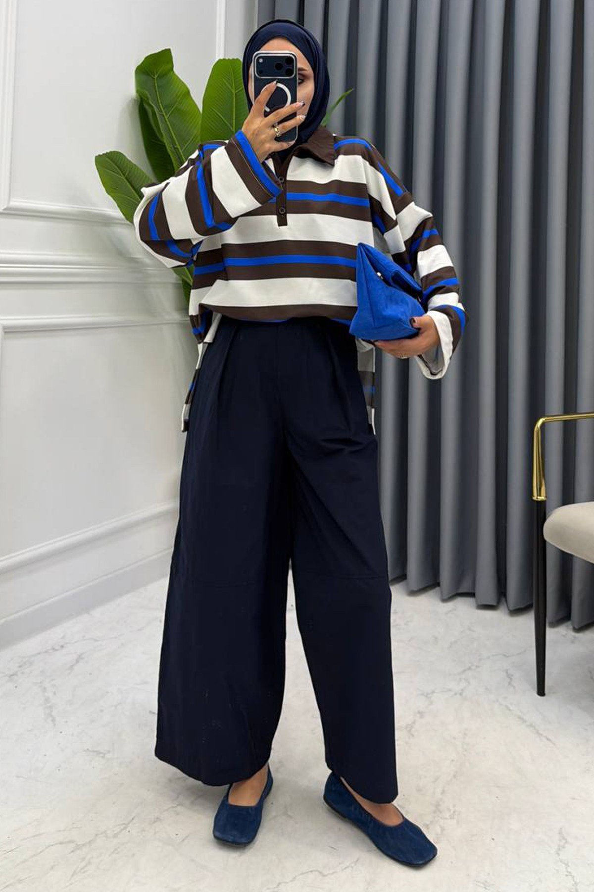 POLO YAKA ÇİZGİLİ SWEAT KAHVE